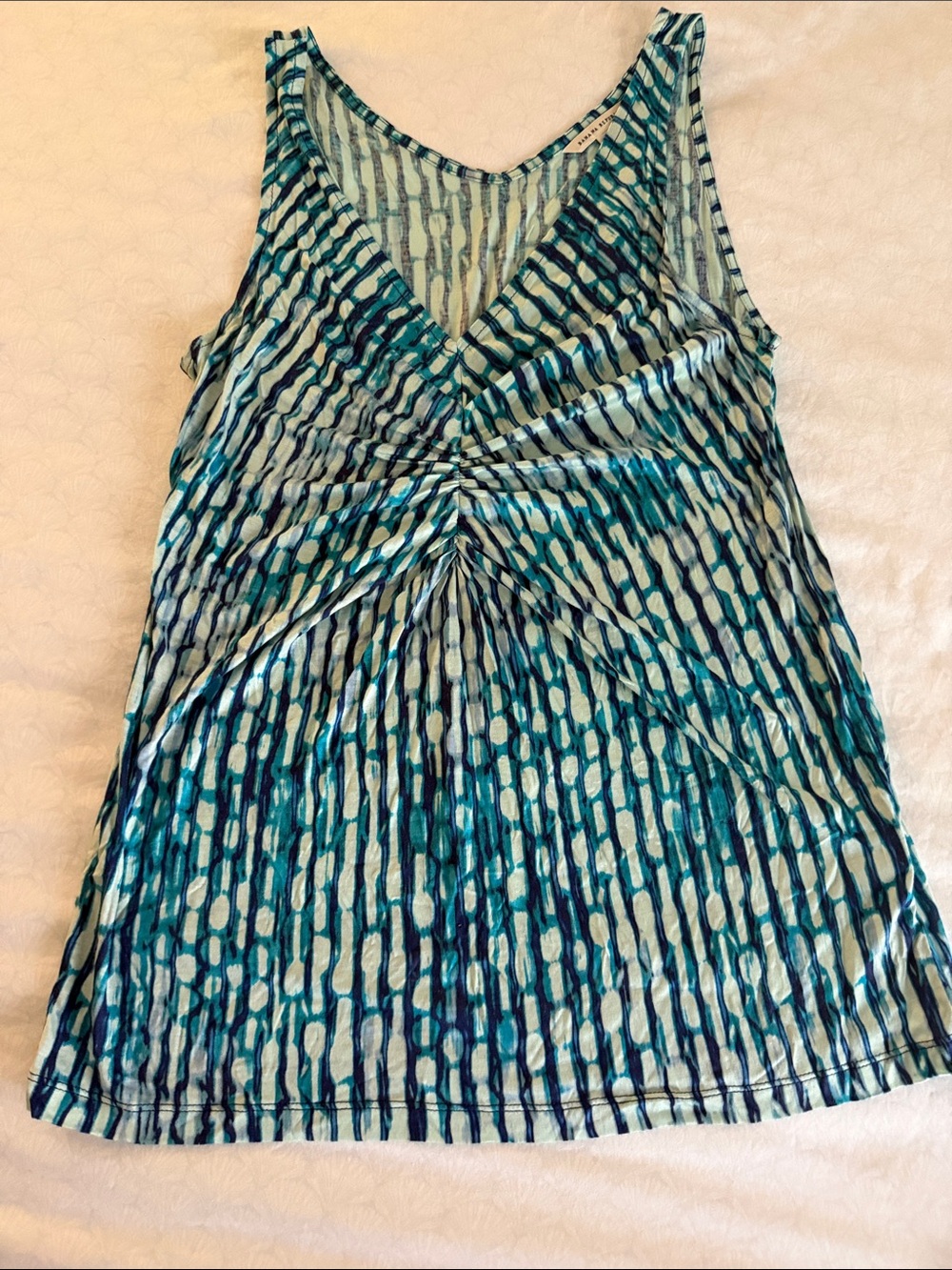 Banana Republic Aqua & Navy Printed V-Neck Swim Cover-Up Tank